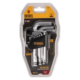 Denzel Набор ключей имбусовых, HEX, 1,5-10 мм, CrV, 9 шт., с шаром 12362