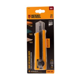 Denzel Нож, 25 мм, сменное лезвие, SK4, корпус из TPR, метал. направляющая, винтовой фиксатор// 78945