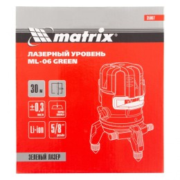 Matrix Лазерный уровень ML 06 Green, 30 м, 520 нм, аккумулятор Li 2800 мАч, резьба 5/8" 35067