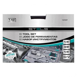 Stels Набор инструментов, 1/2,3/8, 1/4, CrV, пластиковый кейс 142 предмета 14107