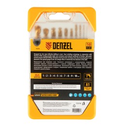Denzel Набор сверл по металлу, 1-10 мм, HSS-Tin, Golden Tip, 10 шт 72316