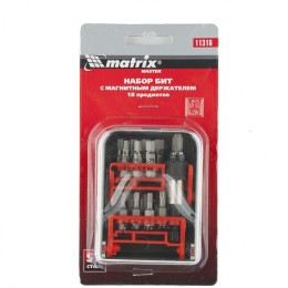 Matrix Набор бит, адаптер для бит, сталь S2, 18 предметов, пластиковый кейс 11316