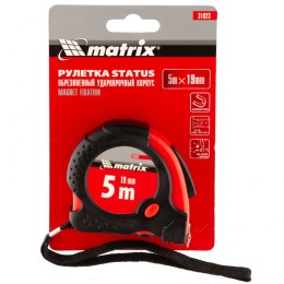 Matrix Рулетка Status Magnet fixation,5 м х 19 мм,обрезиненный корпус,зацеп с магнитом 31023