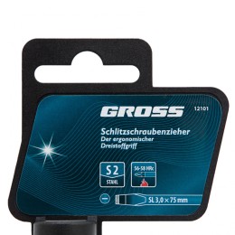 Gross Отвертка SL3 x 75 мм, S2, трехкомпонентная рукоятка 12101