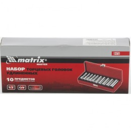 Matrix Набор торцевых головок 1/2", головки 10 - 22 мм, удлиненные, 10 предметов 13581