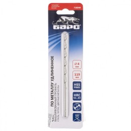 Барс Сверло спиральное по металлу, 4 х 119 мм, Р6М5, удлиненное 718040