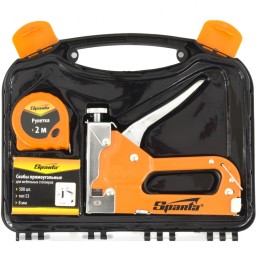 Sparta Набор: степлер мебельный регулируемый, скобы 500 шт, рулетка 2 м, тип скобы 53, 4-14 мм 42003