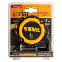 Denzel Рулетка 5м х 25мм, автоматич. фиксац., нейлон. покрытие, магнит. зацеп, двухстор. разметка// 31522