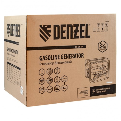 Генератор бензиновый PS 70 EA, 7.0 кВт, 230 В, 25 л, коннектор автоматики, электростартер  Denzel 946894