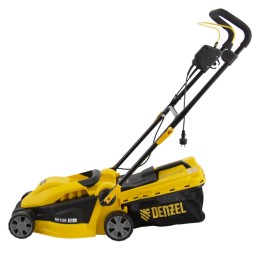 Denzel Газонокосилка электрическая GM-1200, 1200 Вт, ширина 32 см, 3 уровня, травосборник 25 л. 96615