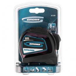 Gross Рулетка "Doppelhaken",8 м x 25 мм,двухсторонний зацеп,Нейлон,двусторонняя шкала,автоматическая фиксация 31125