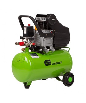 Сибртех Компрессор воздушный КК-1500/24, 1.5 кВт, 198 л/мин, 24 л, прямой привод, масляный 58037