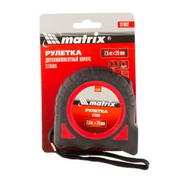 Matrix Рулетка Strong,7,5 м х 25 мм,обрезиненный корпус 31082