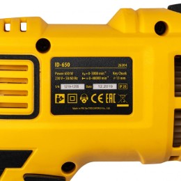 Denzel Дрель ударная ID-650, 650 Вт, 0-3000 об/мин, 48000 уд/мин 26304