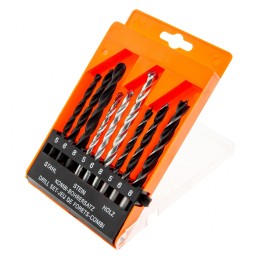 Sparta Набор сверл по бетону 5-6-8 мм, металлу 5-6-8 мм, дереву 5-6-8 мм, 9 шт, цилиндрический хвостовик 725055