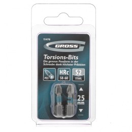 Gross Бита торсионная PZ2 x 25 мм, для ударных шуруповертов, 2 шт. 11478