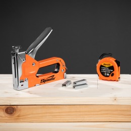 Sparta Набор: степлер мебельный регулируемый, скобы 500 шт, рулетка 2 м, тип скобы 53, 4-14 мм 42003