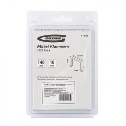 Gross Скобы, 10 мм, для мебельного степлера, усиленные, тип 140,1250 шт 41740