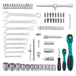 Stels Набор инструментов 1/2, 1/4, CrV, 12 гранные головки, пластиковый кейс, 82 предмета 14117