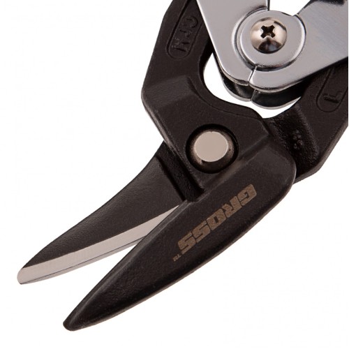 Ножницы по металлу "Piranha", усиленные, 255 мм, прямой и левый рез, сталь СrMo, двухкомпонентные рукоятки Gross 78349
