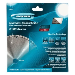 Gross Диск алмазный, 180 х 22.2 мм, турбо-сегментный, сухая резка 73023