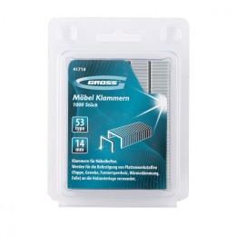 Gross Скобы, 14 мм, для мебельного степлера, усиленные, тип 53, 1000 шт 41714