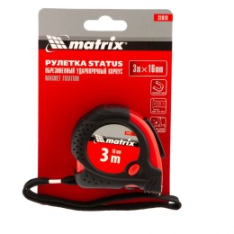 Matrix Рулетка Status Magnet fixation,3 м х 16 мм,обрезиненный корпус,зацеп с магнитом 31019