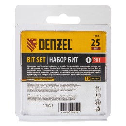 Denzel Бита PH1х25, сталь S2, шестигранный профиль, 10 шт. Е 6,3 11651