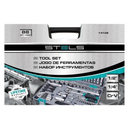 Stels Набор инструментов, 1/2, 1/4, CrV, пластиковый кейс 88 предметов 14109