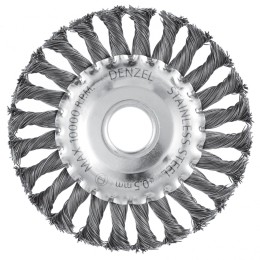 Denzel Щетка для УШМ, 125 мм, "Плоская", крученая нержавеющая проволока 0.5 мм, посадка 22.2 мм 746323