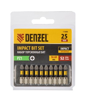 Denzel Бита IMPACT, PZ1x25 мм, лазерная обработка шлица, сталь S2, 10 шт., Е 6,3 11686