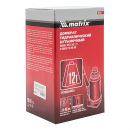 Matrix Домкрат гидравлический бутылочный, 12 т, высота подъема 230-465 мм 50727
