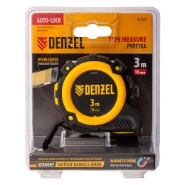 Denzel Рулетка 3м х 16мм, автоматич. фиксац., нейлон. покрытие, магнит. зацеп, двухстор. разметка// 31520
