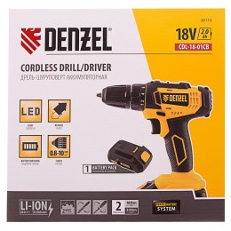 Denzel Дрель-шуруповерт аккумуляторная CDL-18-01CB, Li-Ion, 18 В, 1 аккумулятор 26115