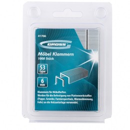 Gross Скобы, 6 мм, для мебельного степлера усиленные, тип 53, 1000 шт 41706