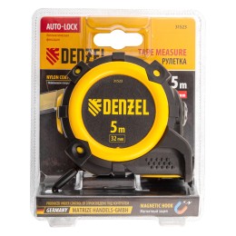 Denzel Рулетка 5м х 32мм, автоматич. фиксац., нейлон. покрытие, магнит. зацеп, двухстор. разметка// 31523