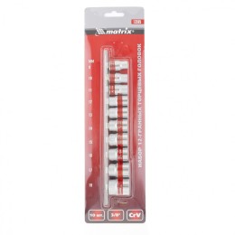 Matrix Набор торцевых головок, 3/8", 12 гранные, CrV, 9-19мм, 10 штук 13595