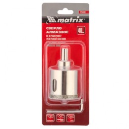 Matrix Сверло алмазное по керамограниту, 40 х 67 мм, трехгранный хвостовик 726403