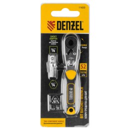 Denzel Ключ-трещотка для бит 1/4", 52 зуба, CrMo, адаптер для торцевых головок 11633