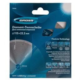Gross Диск алмазный, 115 х 22.2 мм, сплошной c лазерной перфорацией , мокрая резка 73036