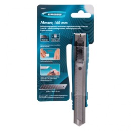 Gross Нож, 160 мм, металлический корпус, выдвижное сегментное лезвие 18 мм (SK-5), металлическая направляющая, клипса для ремня 78897