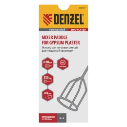 Denzel Миксер для гипсовых смесей, 80 х 530 мм, оцинкованный, шестигранный хвостовик 8 мм 848417