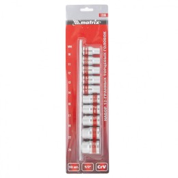 Matrix Набор торцевых головок, 1/2", 12 гранные, CrV, 10-24мм, 10 штук 13596