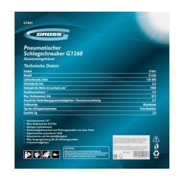 Gross Гайковерт пневматический ударный G1260,1/2, Twin Hammer, 813Нм, 7000 об/мин 57441