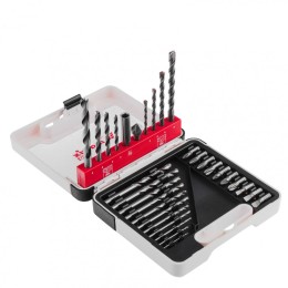 Matrix Набор сверл комбинированный, сверла по металлу 1-6 мм, бетону 4-8 мм, дереву 4-8 мм, биты 10 шт, адаптер, зенковка, 31 предмет Pro 725631