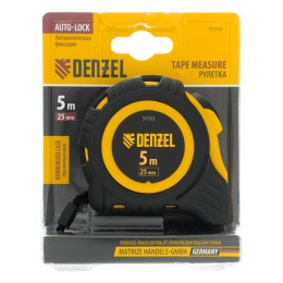Denzel Рулетка 5м х 25мм, обрезиненный корпус, автоматическая фиксация 31552