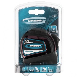 Gross Рулетка "Doppelhaken",5 м x 19 мм,двухсторонний зацеп,Нейлон,двусторонняя шкала,автоматическая фиксация 31123