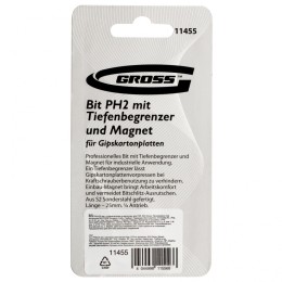 Gross Бита PH2 x 25 мм с ограничителем и магнитом, для ГКЛ, S2 11455