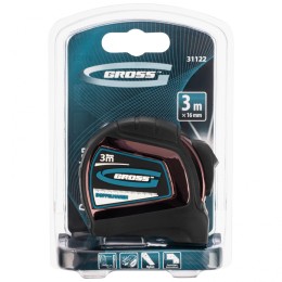 Gross Рулетка "Doppelhaken",3 м x 16 мм,односторонний зацеп,Нейлон,двусторонняя шкала,автоматическая фиксация 31122