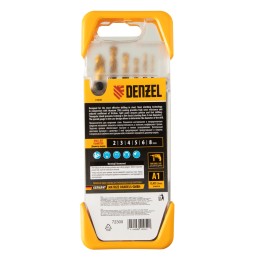 Denzel Набор сверл по металлу, 2-3-4-5-6-8 мм, HSS-Tin, Golden Tip, 6 шт 72300